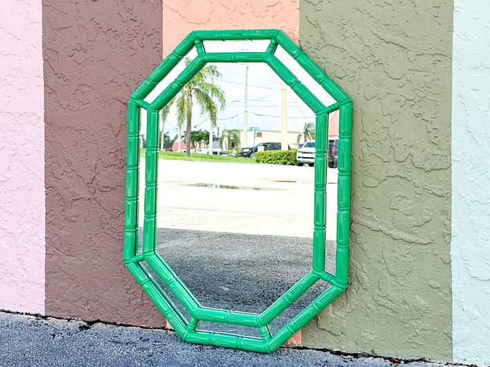 Grasshopper Green Faux Bamboo Octagon Mirror