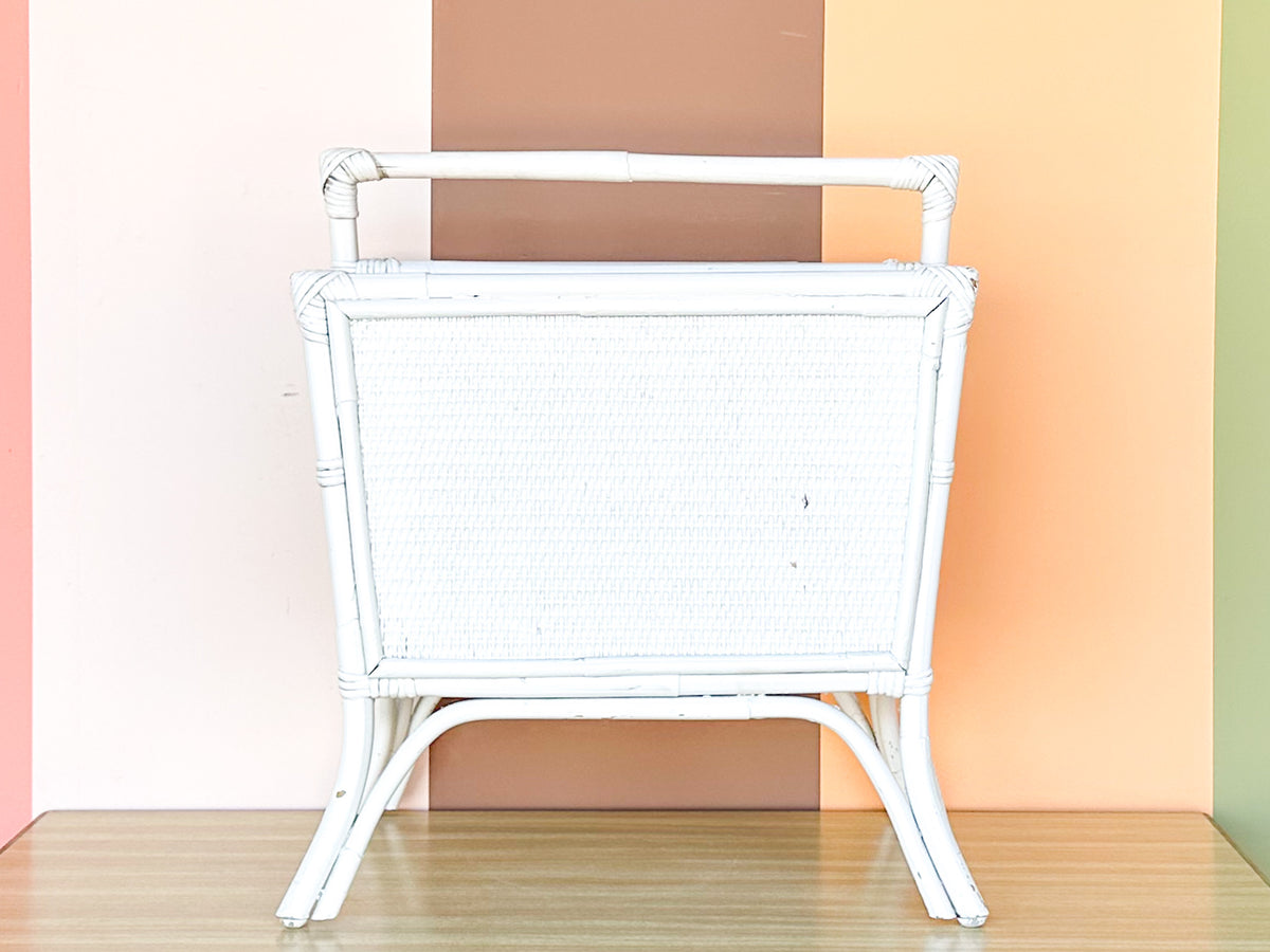 White Rattan Magazine Rack