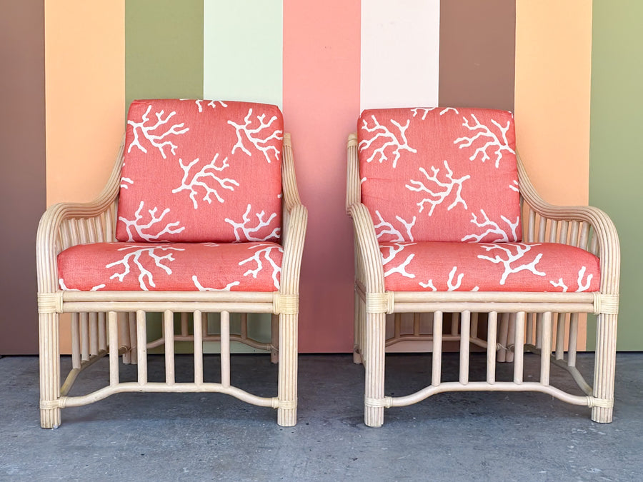Pair of Coastal Rattan Lounge Chairs