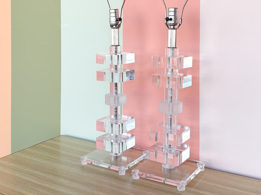 Pair of Lucite Stacked Lamps