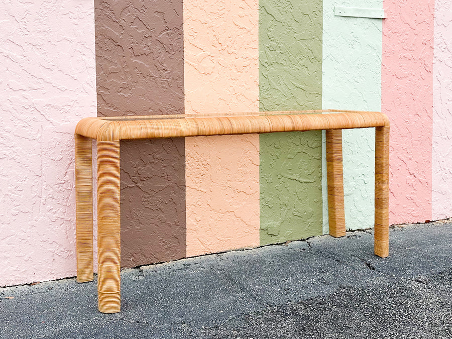 Billy Baldwin Style Rattan Wrapped Console