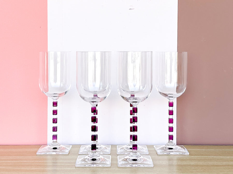Set of Ten Crystal Amethyst Mikasa Wine Glasses