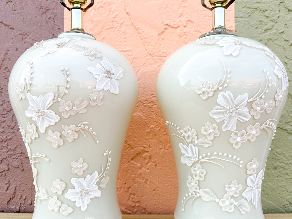 Pair of Floral Cream Icing Lamps