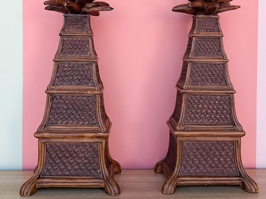 Pair of Petite Pagoda and Palm Lamps