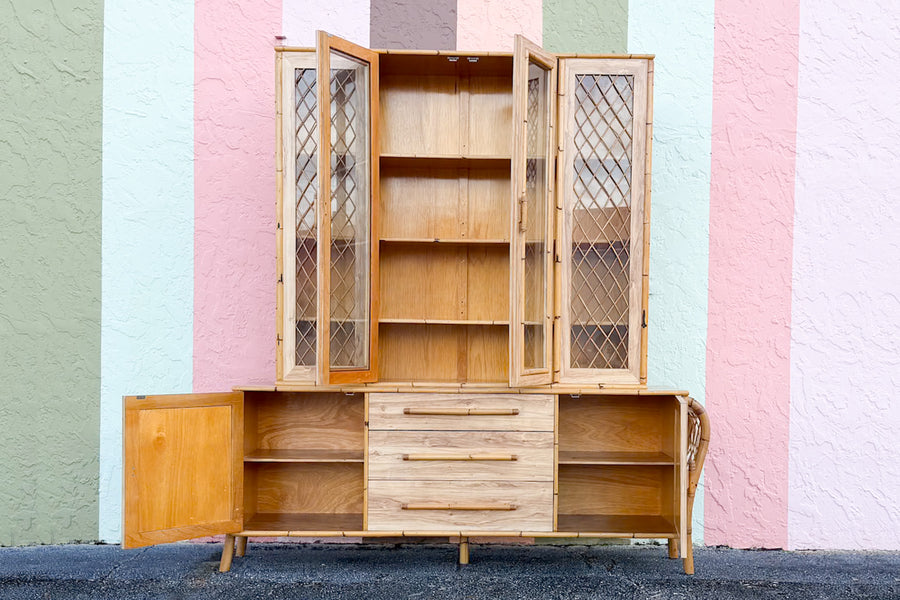 Old Florida Laminate and Rattan Cabinet
