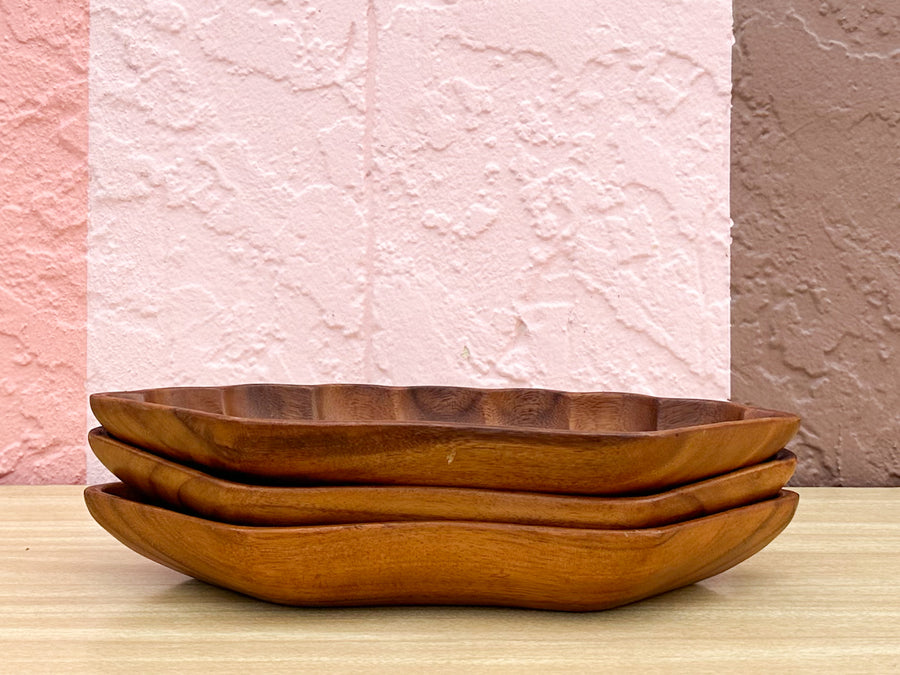 Trio of Shell Motif Wood Trays
