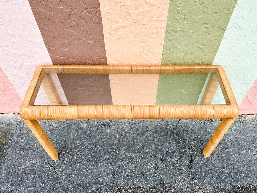 Billy Baldwin Style Rattan Wrapped Console