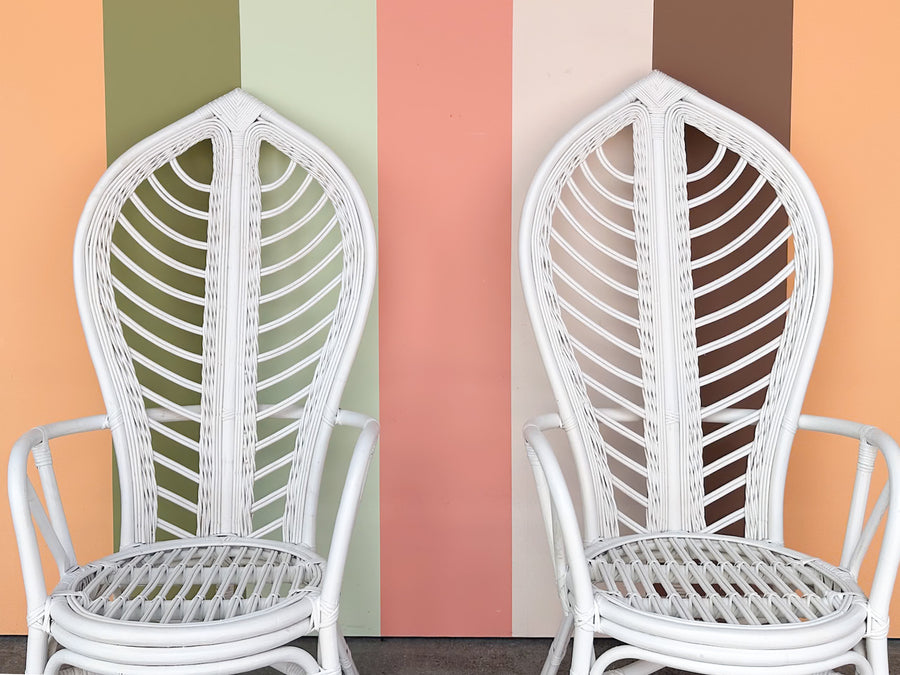 Pair of Palm Frond Rattan Accent Chairs