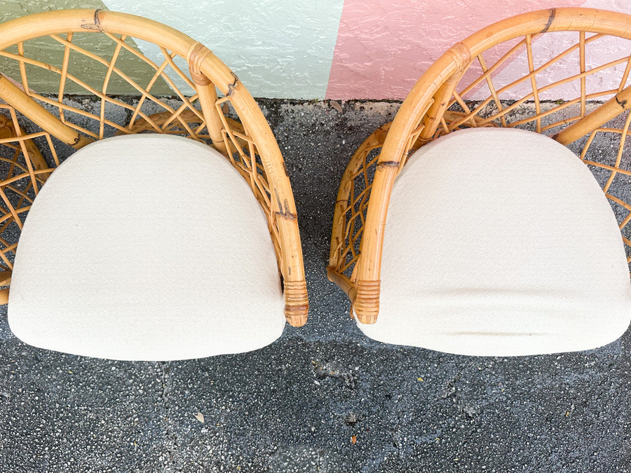 Set of Six Coastal Chic Rattan Dining Chairs