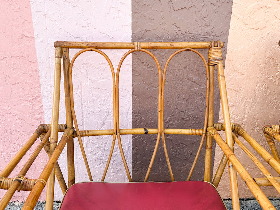 Pair of 1940s Heywood Wakefield Rattan Lounge Chairs