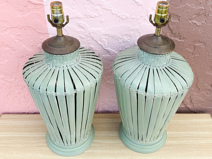 Pair of Seafoam Basket Lamps