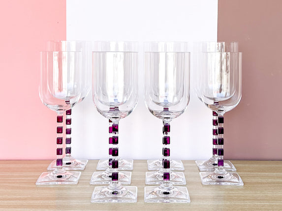 Set of Ten Crystal Amethyst Mikasa Wine Glasses