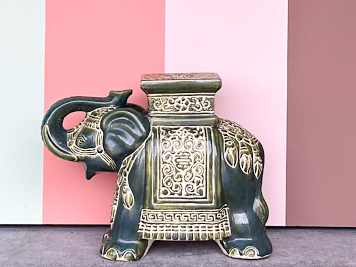 Juniper Green Trunks Up Ceramic Elephant