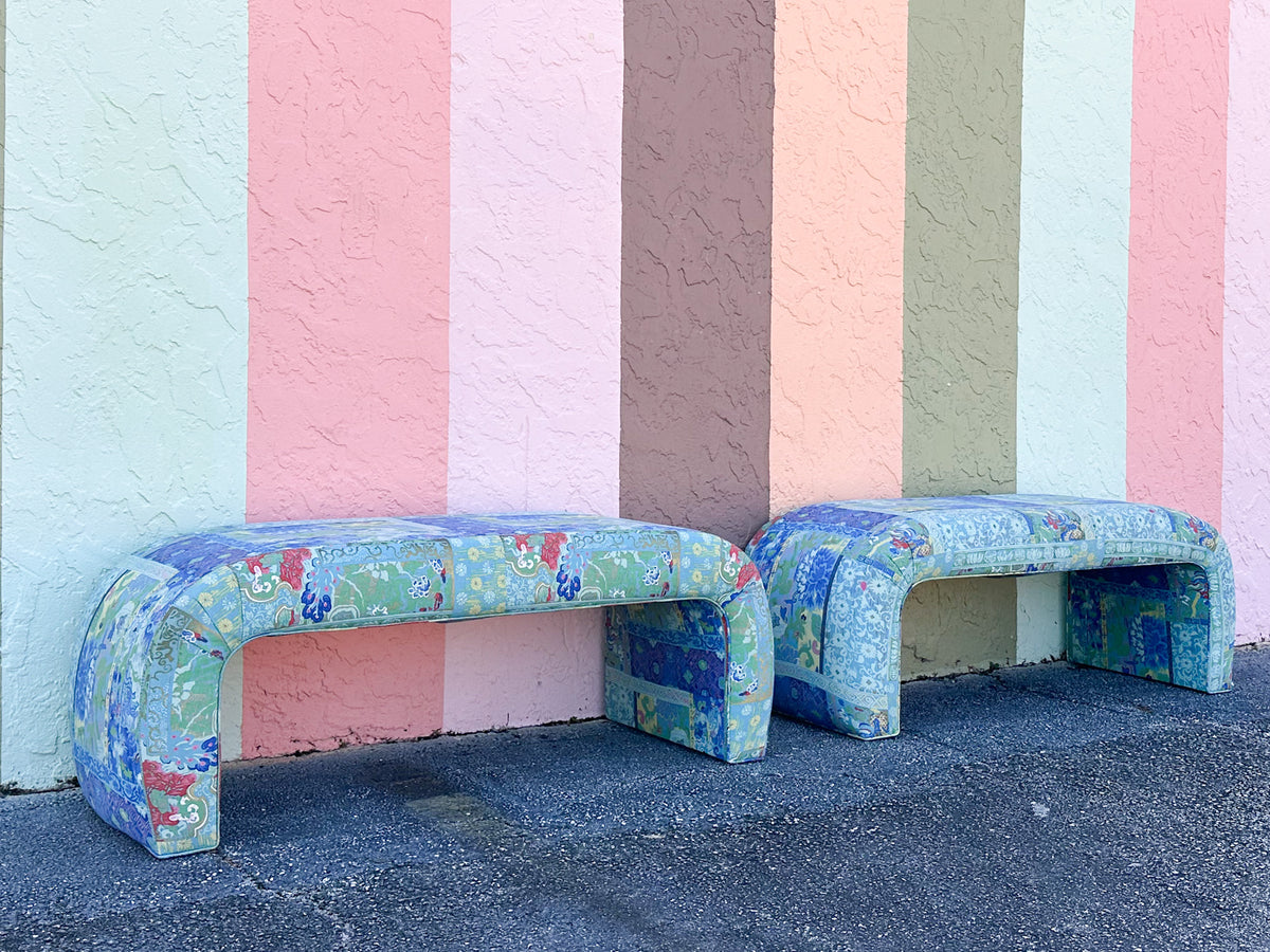 Pair of Upholstered Waterfall Benches