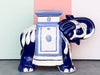 Blue and White Trunks Up Elephant Garden Seat