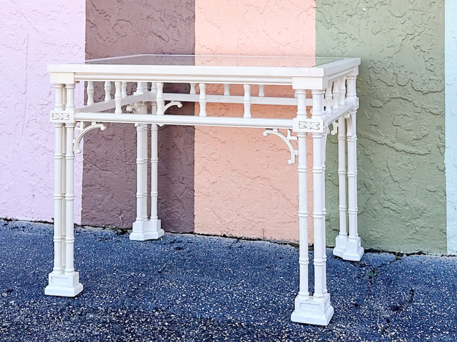 Tri Leg Fretwork and Faux Bamboo Side Table