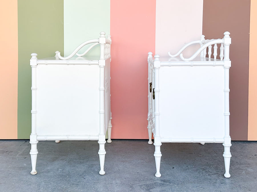 Pair of Drexel Faux Bamboo Nightstands