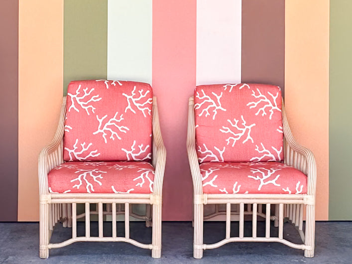 Pair of Coastal Rattan Lounge Chairs