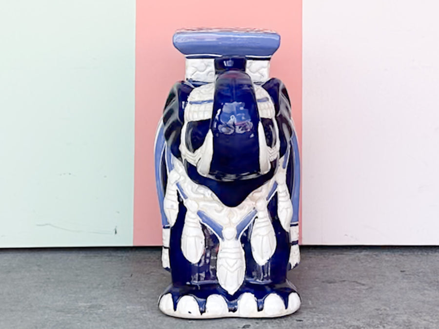 Blue and White Trunks Up Elephant Garden Seat