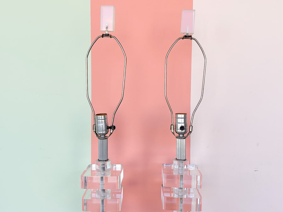 Pair of Lucite Stacked Lamps