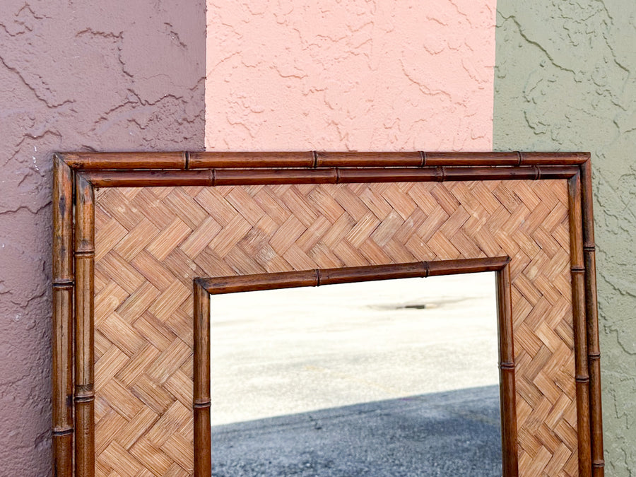 Old Florida Woven Rattan Mirror