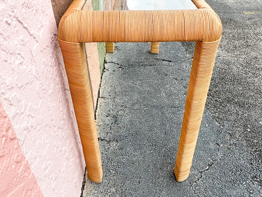 Billy Baldwin Style Rattan Wrapped Console