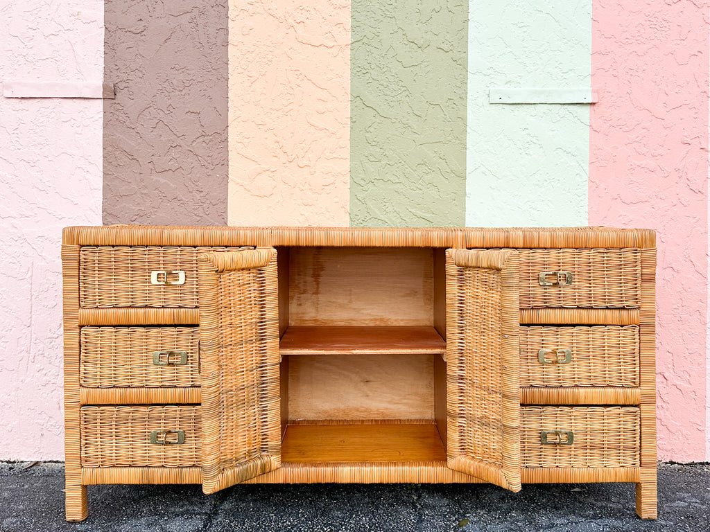vintage wicker dresser 1980's White With Wood Shell Pulls (PICK-UP ONLY) this chest adds a touch of warmth and elegance to any decor. Late 20th Century Vintage Coastal