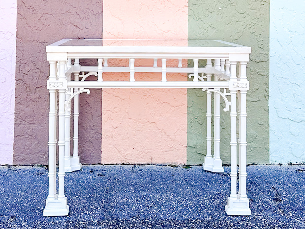 Tri Leg Fretwork and Faux Bamboo Side Table
