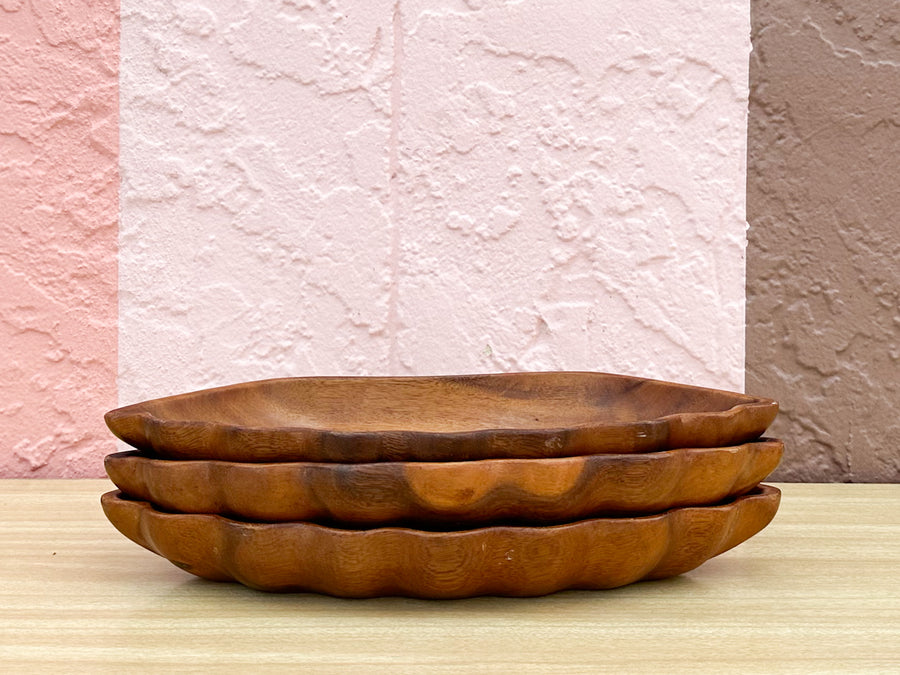 Trio of Shell Motif Wood Trays