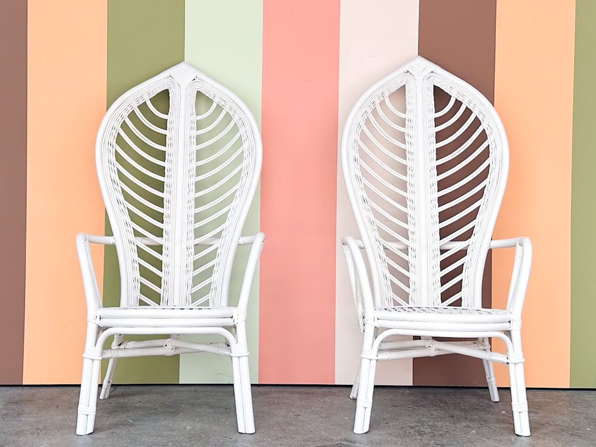 Pair of Palm Frond Rattan Accent Chairs
