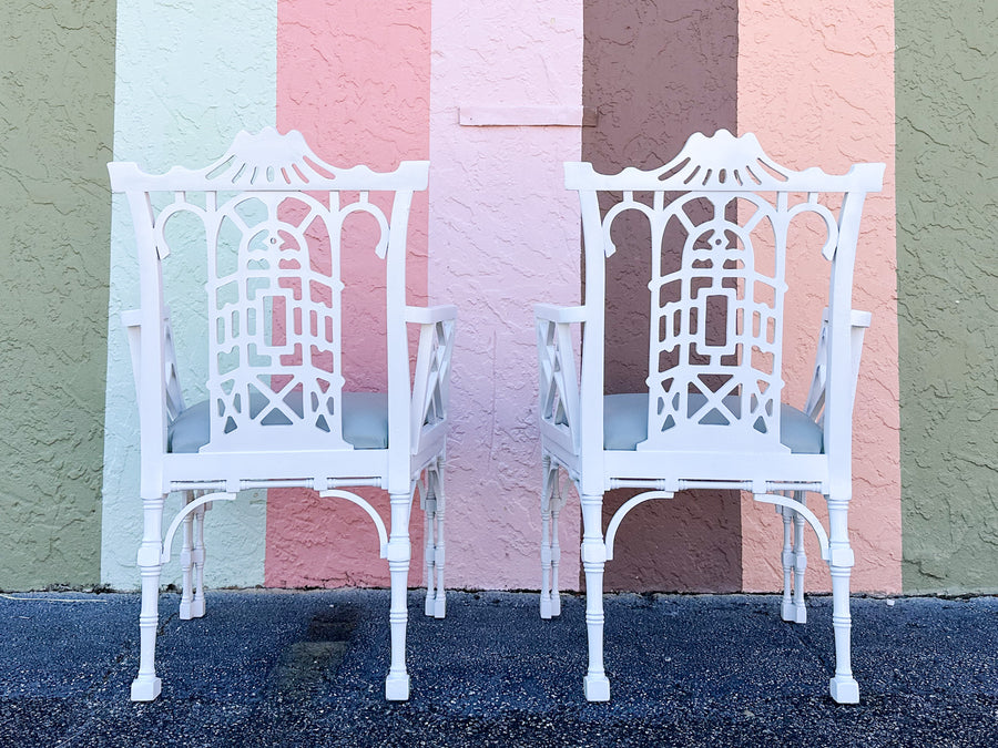 Set of Eight Fretwork Pagoda Dining Chairs