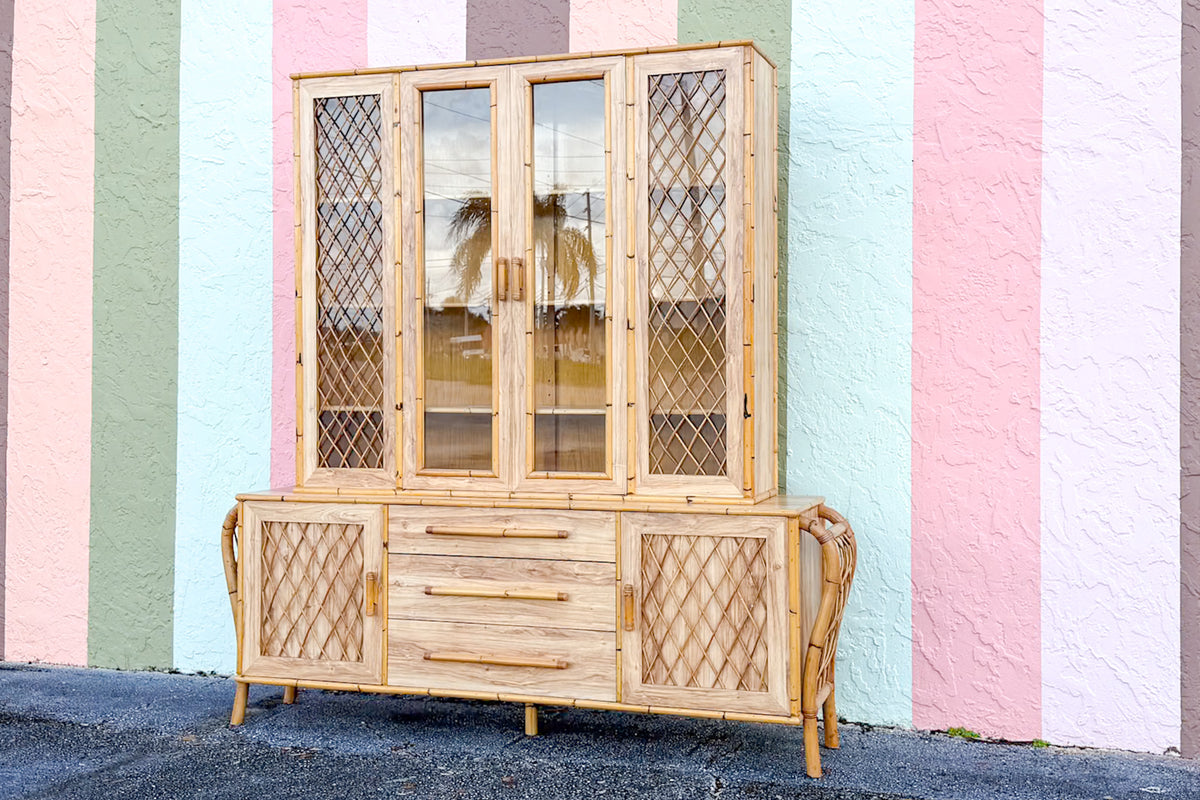 Old Florida Laminate and Rattan Cabinet