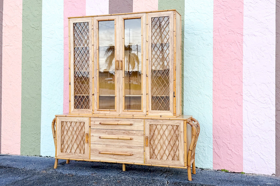 Old Florida Laminate and Rattan Cabinet