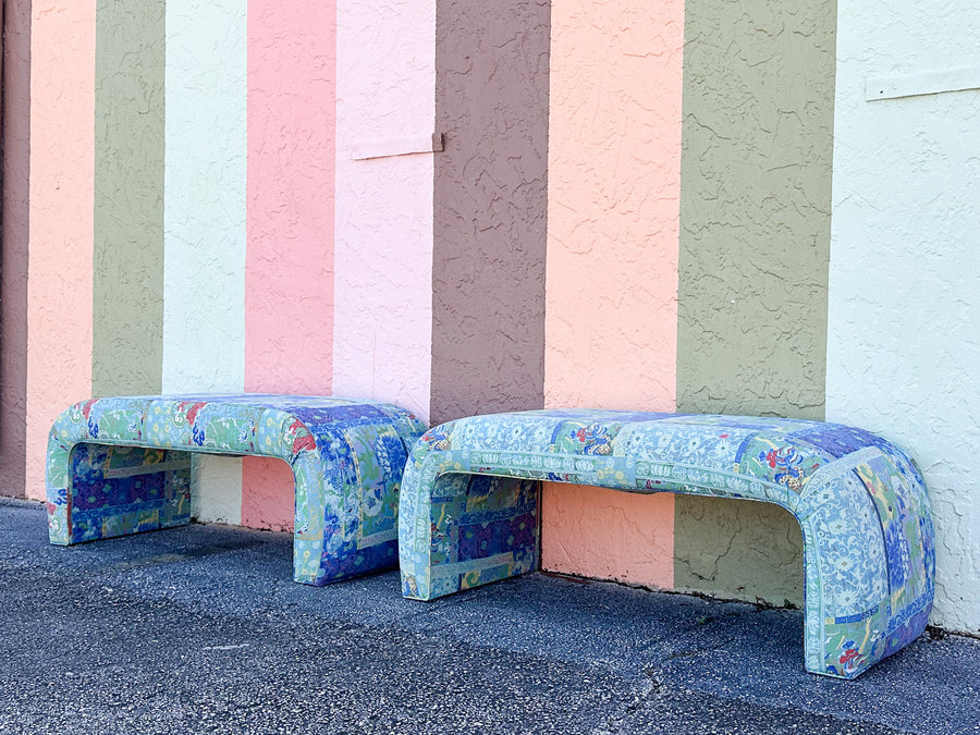 Pair of Upholstered Waterfall Benches