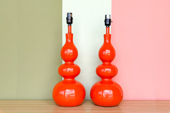 Pair of Orange Crush Gourd Lamps