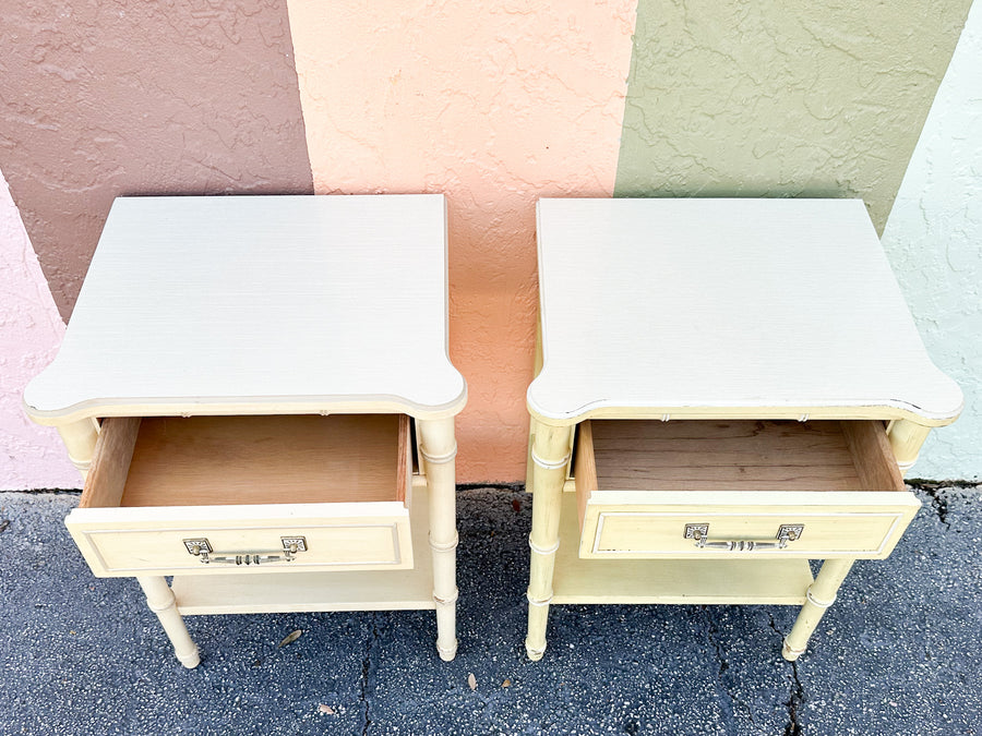 Pair of Thomasville Faux Bamboo Nightstands