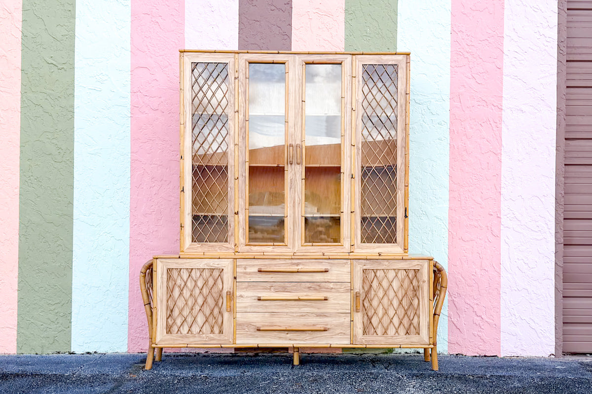 Old Florida Laminate and Rattan Cabinet