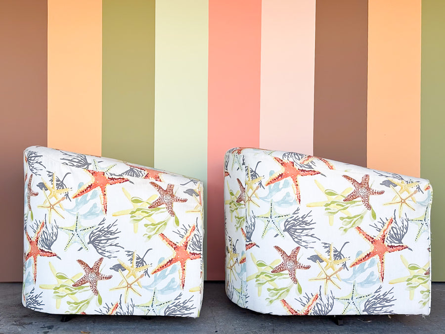 Pair of Starfish Upholstered Swivel Chairs