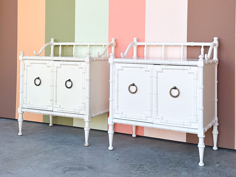 Pair of Drexel Faux Bamboo Nightstands
