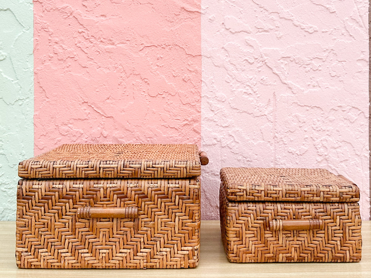 Pair of Woven Rattan Boxes