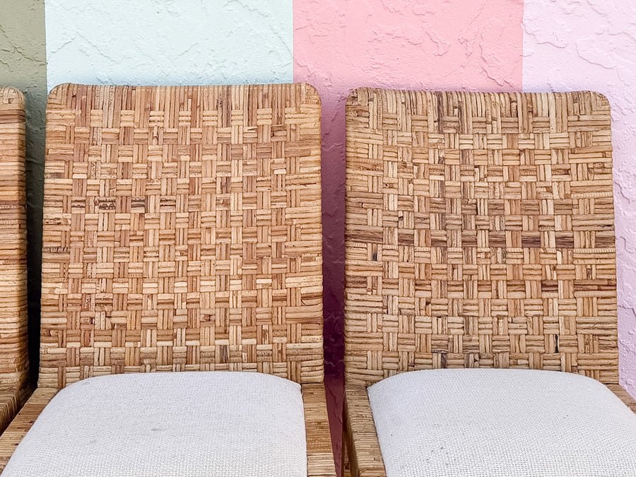 Set of Eight Baldwin Style Rattan Wrapped Dining Chairs