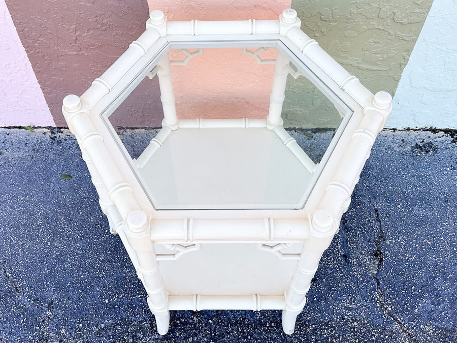 Hexagon Fretwork Faux Bamboo Side Table
