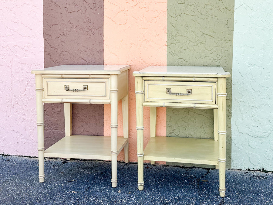 Pair of Thomasville Faux Bamboo Nightstands