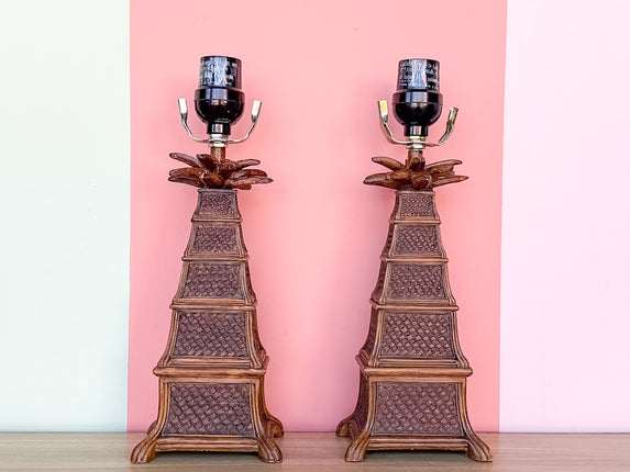 Pair of Petite Pagoda and Palm Lamps