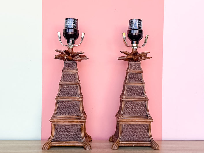 Pair of Petite Pagoda and Palm Lamps