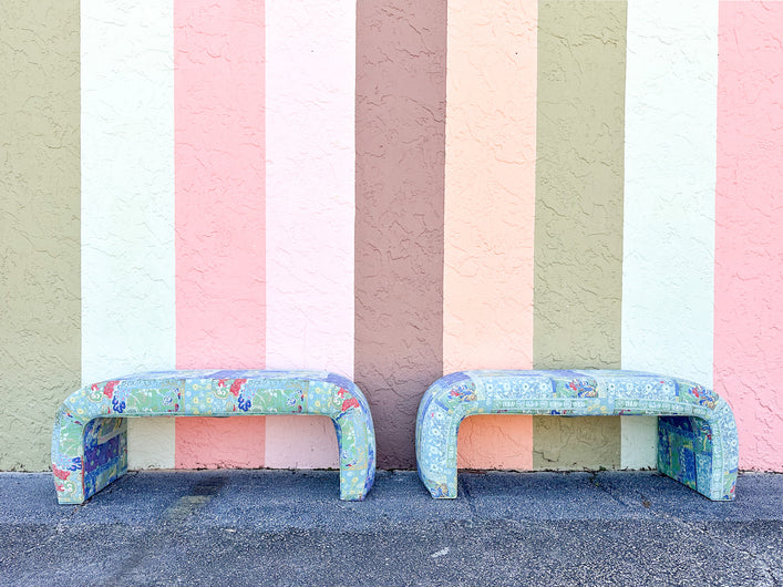 Pair of Upholstered Waterfall Benches