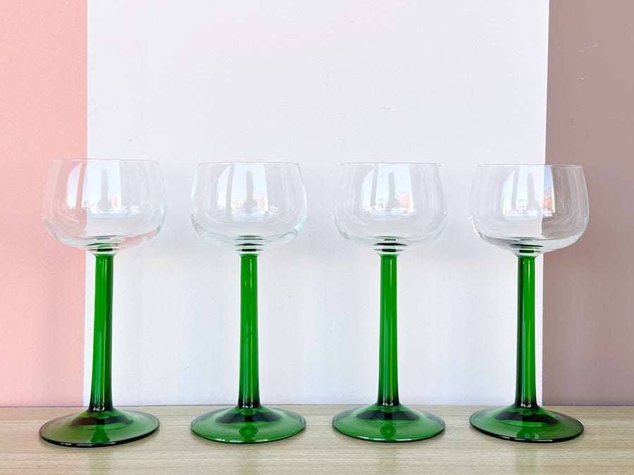 Set of Eleven Green Stemware