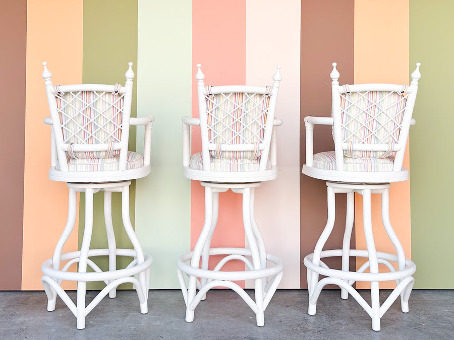 Set of Three Palm Beach Style Rattan Bar Stools