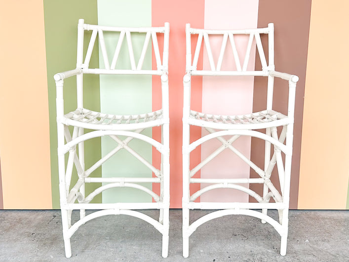 Pair of Rattan Director’s Chair Bar Stools