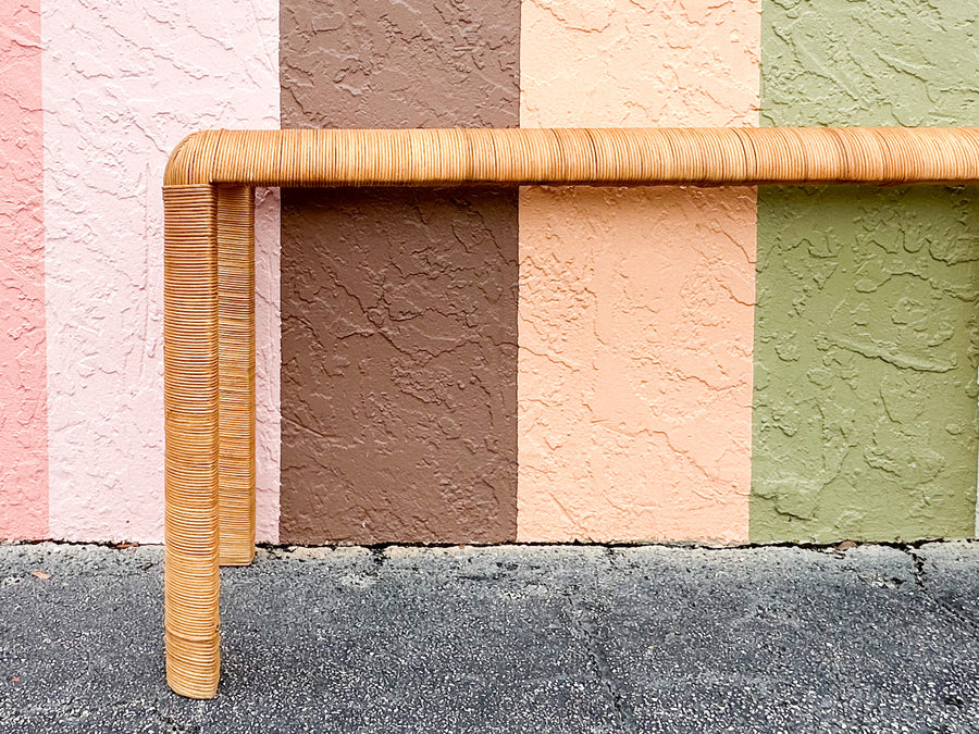 Billy Baldwin Style Rattan Wrapped Console